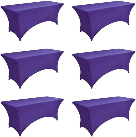 6-Pack 6ft Spandex Table Covers for Rectangle Standard Folding Tables - Wrinkle Resistant Stretch Tablecloths - Ultimate Fitted Table Protector for Parties, Trade Shows, Wedding by Unknown