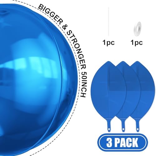 50 Inch Metallic Dark Blue Round Foil Balloons 3pcs Large Foil Ball Balloon - Image 3
