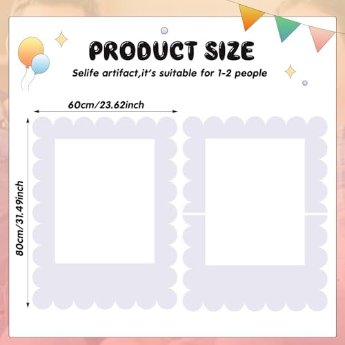 Beeveer 32 x 24 in Large Photo Booth Frame Props,White Scalloped Vertical - Image 2