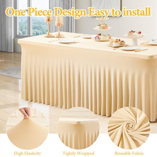Shillance 6 Packs Champagne Spandex Tableclothes for 6 Foot Rectangle Table, Spandex Table Covers 6FT Stretch Table Skirts Wrinkle Free Fitted Table Cloth for Event, Wedding, Banquet & Parties - Image 2