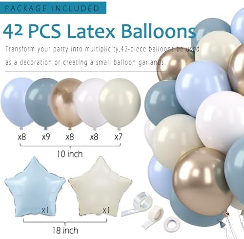 Dusty Blue Beige Champagne Women Birthday Decorations, Boho Neutral Boys Girls Blue Party Décor With Fog Cream Gold Balloons,Happy Banner Garland,Paper Lanterns, Honeycomb Tissue Pom Poms For Adults - Image 4
