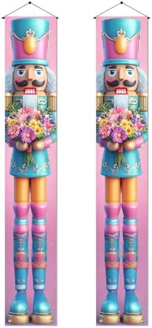 BlissYard Spring Nutcracker Door Banner 12x72 Inch Floral Hanging Banner Nutcracker Decor Daisy Bouquet Porch Sign Spring Summer Door Cover for Front Porch Wall Seasonal Holiday Home Decorations by BlissYard