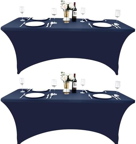 2-Pack 6ft Spandex Table Covers for Rectangle Standard Folding Tables - Wrinkle Resistant Stretch Tablecloths - Ultimate Fitted Table Protector for Parties, Trade Shows, Banquet by Unknown