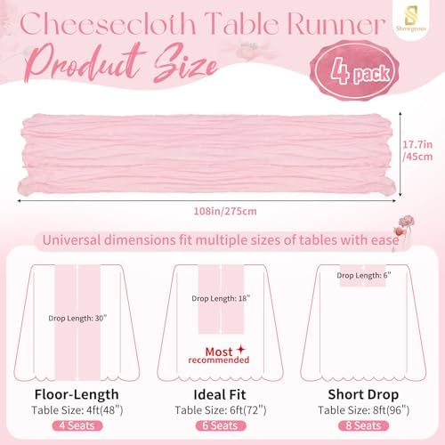 4 Pack Light Pink Cheesecloth Table Runner 17x108 Inches Boho Home Decor - Image 2