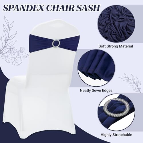 MDS Pack of 100 Spandex Chair Sashes for Wedding Party & Event – Navy Blue - Image 3