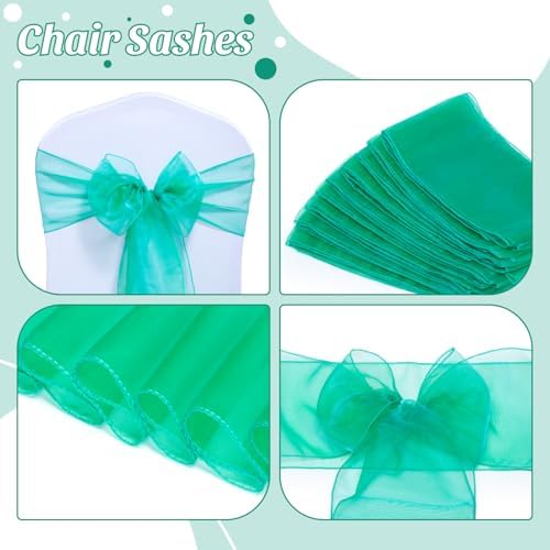 MDS Pack of 50 Organza Chair Sashes for Wedding & Event Décor – Green - Image 4
