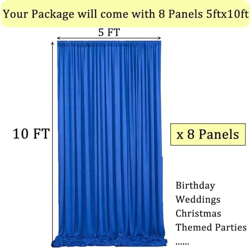 40ftx10ft Wrinkle Free Royal Blue Backdrop Curtains for Parties, 8 Panels 5x10ft Silky Polyester Photo Backdrop Drapes for Weddings Birthday Photography Background Curtains - Image 6