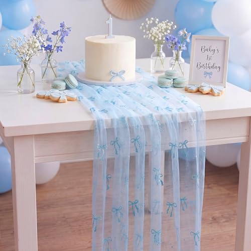 8 Pcs Baby Blue Bow Table Runners 29 x 70 in for Baby Shower Party Decor - Image 6