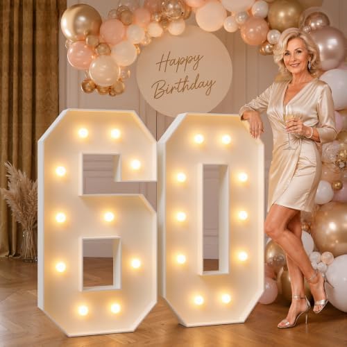 imprsv 4FT Marquee Numbers 60,DIY Light Up Numbers for 60th Birthday Decorations, Party Decorations,Anniversary Party Decor,Mosaic Number for Balloons Number 60,Pre-Cut Foam Board Kit by Letsmakeitimpressive