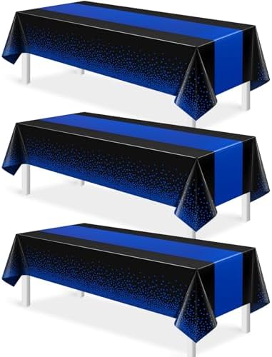 MASHAN 3Pcs Black and Blue Tablecloth Party Decorations,Plastic Black Table Cloth Printed Blue Table Runner Disposable Rectangle Cover for Birthday Wedding Anniversary Graduation Party,54 x108 Inch by MASHAN