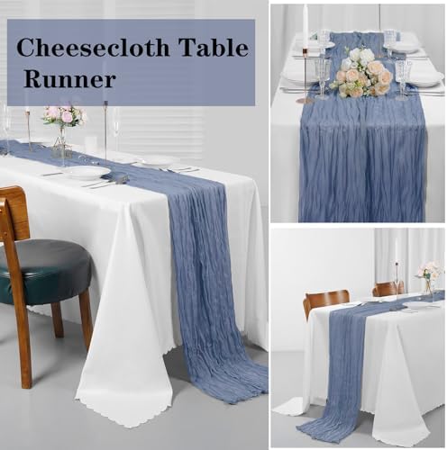Bailarina 12 Pack Cheesecloth Table Runner 17x108 Inch Long Gauze Cheese Cloth 9ft Wrinkled Sheer Table Runner for Wedding Reception Birthday Party Table Decoration (Dusty Blue) - Image 5