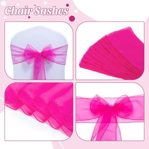 MDS Pack of 200 Organza Chair Sashes for Wedding & Event Décor – Magenta - Image 4