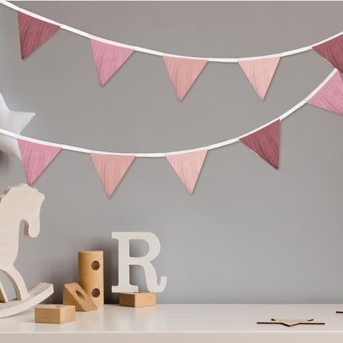Oudain 2 Pcs Pennant Banner Flags Nursery Garland Triangle, Pink Color - Image 6