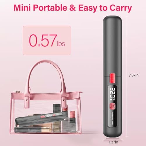 Cordless Hair Straightener and Curler 2 in 1, Mini, Lightweight and Small,USB Rechargeable with 4500mAh Battery, 10s Fast Heating, Portable Ceramic Flat Iron for Travel (Black) - Image 2