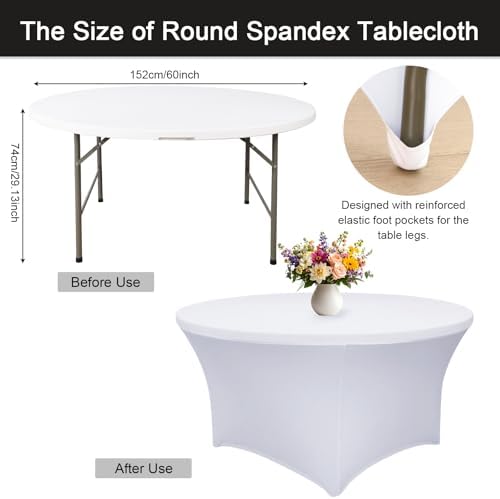 Fixwal 4 Pack 60 Inch Round Tablecloths White Spandex Fitted Table Covers - Image 3