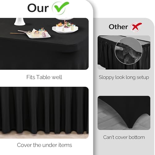 Wish Care 2 Pack Black Spandex Table Cloths - Fitted Rectangle Table Cover, Wrinkle Free, 4ft, Stretch Tablecloths for Party, Banquet, Wedding and Events - Image 4