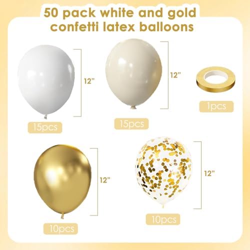 Sand White and Gold Confetti Balloons 50 Pcs 12 Inch - Image 4