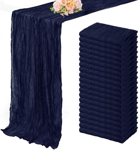 20 Pack Navy Blue Cheesecloth Table Runner 10FT Boho Fabric Rustic Cheese Cloth Table Runner for Wedding Bridal Shower Baby Shower Gauze Sheer Birthday Party Table Decorations 20 x 120 Inch Long by FoliafeelHome
