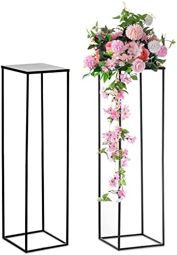 Nuptio Metal Black Vase, 2 Pcs 39.4 inch Tall, Elegant Cylinder & Square Vase for Wedding Centerpieces, Home Party Decorations by Nuptio