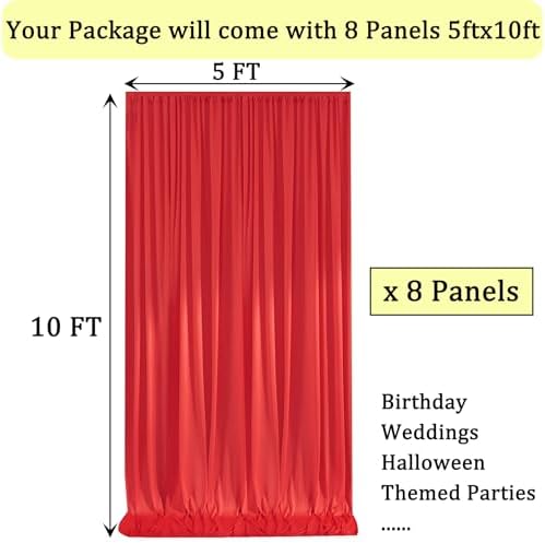 40ft x 10ft Wrinkle Free Red Backdrop Curtains for Parties, 8 Panels 5x10ft Silky Polyester Photo Backdrop Drapes for Christmas Weddings Birthday Party Photography Background Decor - Image 6