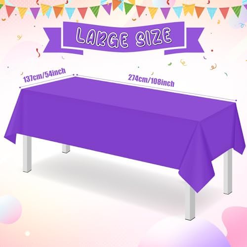 16 Pack Purple Plastic Tablecloth for Rectangle Tables, Premium Decorative Purple Disposable Table Cloths for Parties, Rectangle Party Table Cover for Birthday Anniversary Graduation, 54x108 Inch - Image 2