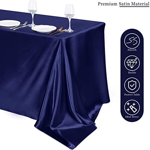 TURSTIN 4 Pack Navy Blue Satin Tablecloth 102 x 58 Inch Overlay Table Cover - Image 4