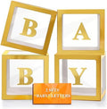 Ledido Baby Boxes with Letters for Baby Shower Decorations, 4 pcs Clear Balloon Boxes with Letters for Boys Girls Gender Reveal Decorations Birthday Wedding Backdrop Party (Gold) by Ledido