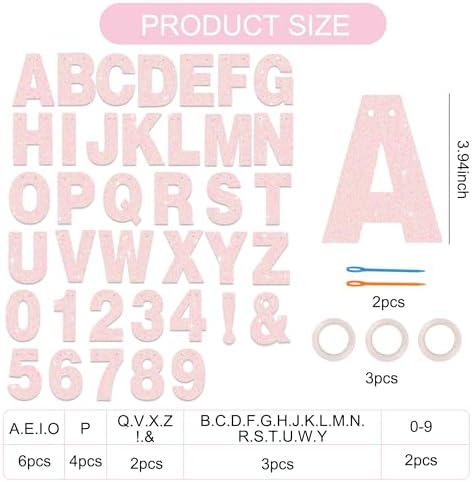 BEISHIDA Glitter Light Pink 116 Pc A-Z DIY Letter Custom Banner Party Decor - Image 3