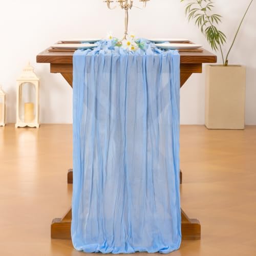 Blue Cheesecloth Table Runner Fall Boho Wedding Birthday Party Home Decor - Image 3