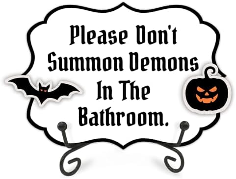 Halloween Table Sign 5x7 Inch Decor, Rustic Party Centerpiece with Metal Stand & 2 DIY Stickable Wood Decor, Freshly Bood Coffee Table Decoration for Home & Party Display - B08 by AMHGLW