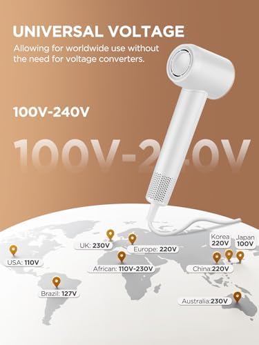 Dual Voltage Travel Hair Dryer with Diffuser, High-Speed Ionic Blow Dryer for Women, Fast Drying, Low Noise, Lightweight, No Heat Damage, European Travel 110V-120V/220V-240V - Image 2
