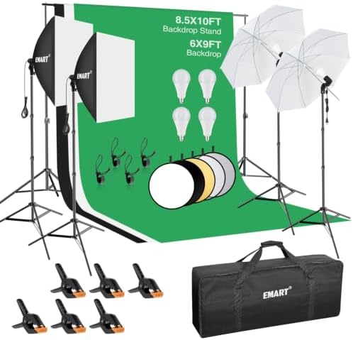 EMART Photography Lighting Kit with 8.5x10Ft Backdrop Stand,6x9FT Backdrops by EMART