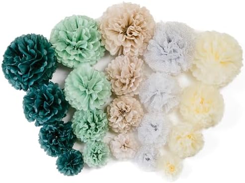 PapaKit 20pc Sage Green Tissue Paper Pom Poms - Elegant Boho Greenery Party Decoration for Wedding, Baby Shower, Bridal Shower, Birthday Backdrop and Floral Hanging Decor - Image 4