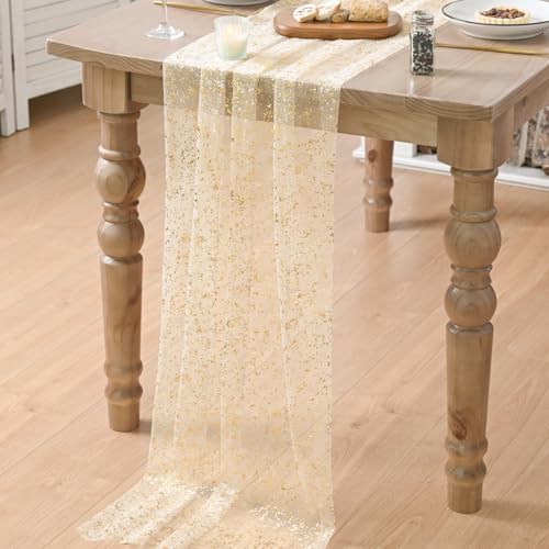 Artoid Mode Gold Gauze Champagne Table Runner 120 Inch 10FT, Glitter Metallic Foil Sheer Dining Wedding Anniversary Holiday Birthday Table Decor for Home Party - Image 7