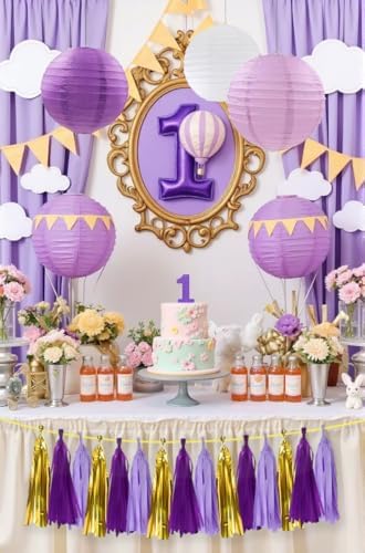 ZOOYOO Shiny Tassel Garland Tissue Paper Tassel Banner Table Decor,DIY Kits for Birthday,Wedding,Bridal Shower,Bachelorette,Graduation,Anniversary,Party Decorations,Pack of 15(Purple Gold) - Image 3
