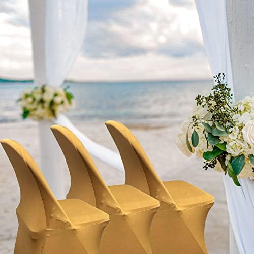 HAINARverS Stretch Spandex Folding Chair Covers, Gold, 30 PCS - Image 3