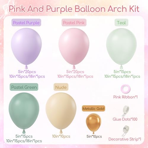 157pcs Pastel Pink and Purple Balloon Arch Garland Kit with Gold Balloons - Image 2