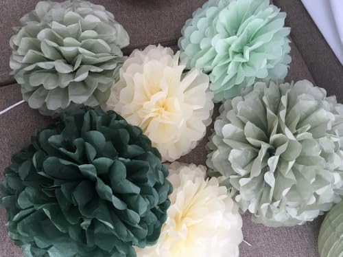 Sage Green Tissue Paper Flower Pom Poms Kit 12pieces for Wedding Bridal Shower Engagement Bachelorette Birthday Party Decorations (Boho Sage Green) - Image 3