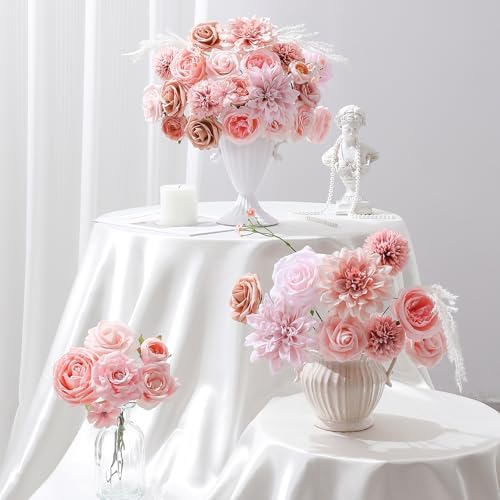 Floweroyal Artificial Flowers Fake Rose Flowers Dahlia with Stems for DIY Wedding Bridal Bouquets, Baby Shower, Floral Arrangement, Table Centerpieces, Home Decorations (Nude Color) - Image 4