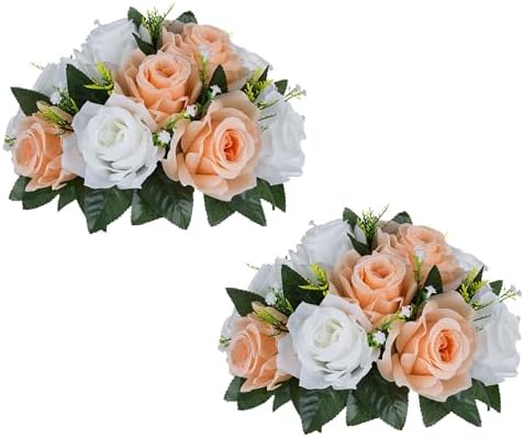 BLOSMON Flower Ball Centerpieces for Tables: 2pcs Peach Fuzz Fake Rose by Blosmon