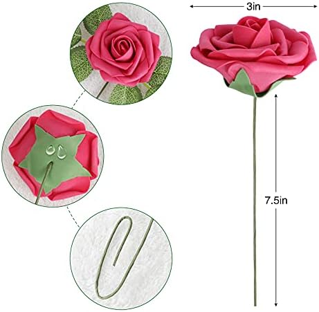 AmyHomie Seriesa Red Rose 100pcs Real Looking Artificial Flowers w/Stem - Image 2