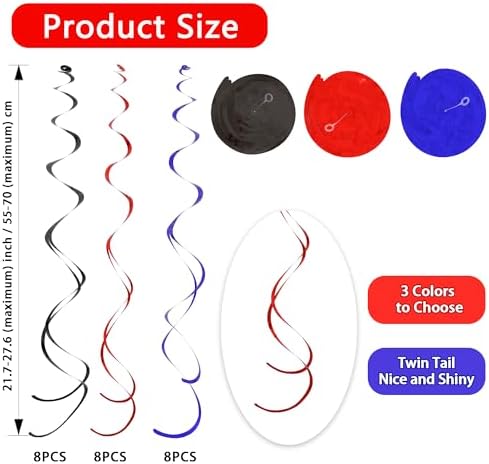 BEISHIDA 24Pcs Red Blue Black Hanging Swirls Spider Theme Birthday Supplies - Image 2