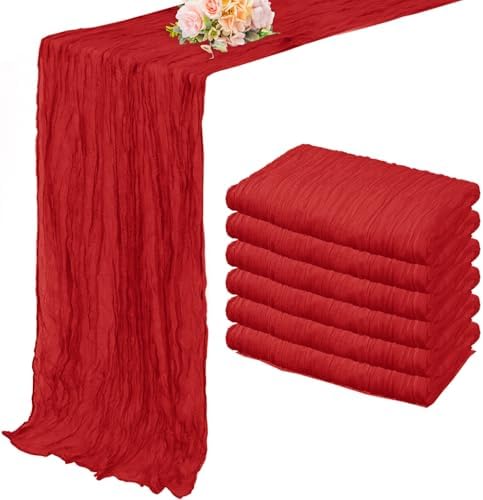 6 Pack Red 10FT Cheesecloth Table Runner Rustic Gauze Fabric Cheese Cloth Table Runner for Wedding Bridal Baby Shower Table Decor Boho Sheer Birthday Party Table Decorations 20 x 120 Inch Long by FoliafeelHome