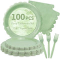 100 Pcs Sage Green Paper Plates and Napkins Disposable Set for Baby Shower by Mulbozy