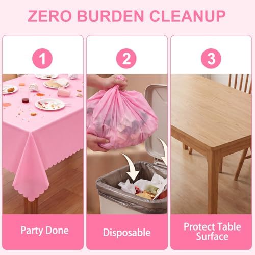 NatNarr 3 Pcs Plastic Pink Tablecloths, Scalloped Rectangle Table Cloths - Image 5