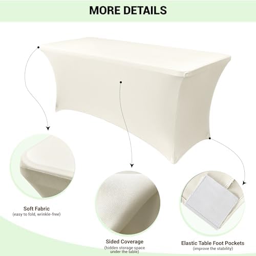Obstal 6ft Stretch Spandex Table Cover, 4 Pack, Cream - Image 3