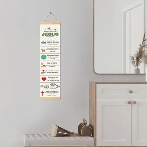 Bible Verse Canvas Banner, The Beatitudes of Jesus Banner, Christian Canvas Poster, Rustic Hanging Poster for Wall Decoration, Family Hanging of Scripture and Words Decorations 02 - Image 5