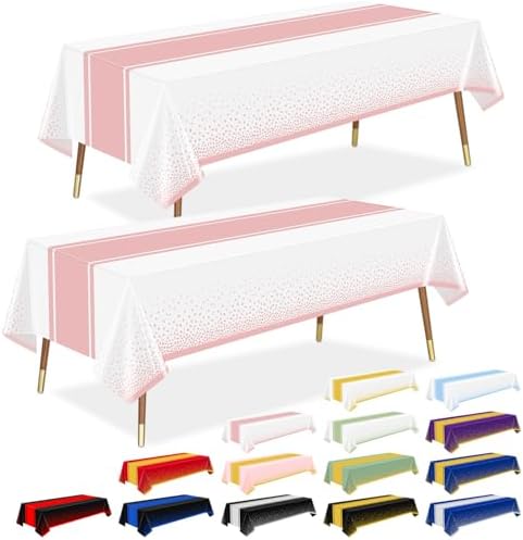 LANLISA White and Rose Gold Tablecloth Party Decorations 12 Pack, Disposable Plastic Table Cloths for Sweet 16 Birthday Baby Shower Wedding Party Decor by LANLISA