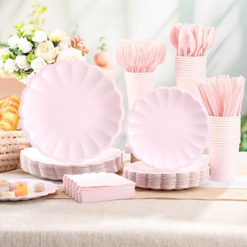 Newtay 350 Pcs Light Pink Scalloped Paper Plates and Napkins Party Supplies - Image 4