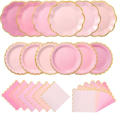 108 Pcs 36 Guests Pink Paper Plates and Napkins Party Supplies by Skybooly